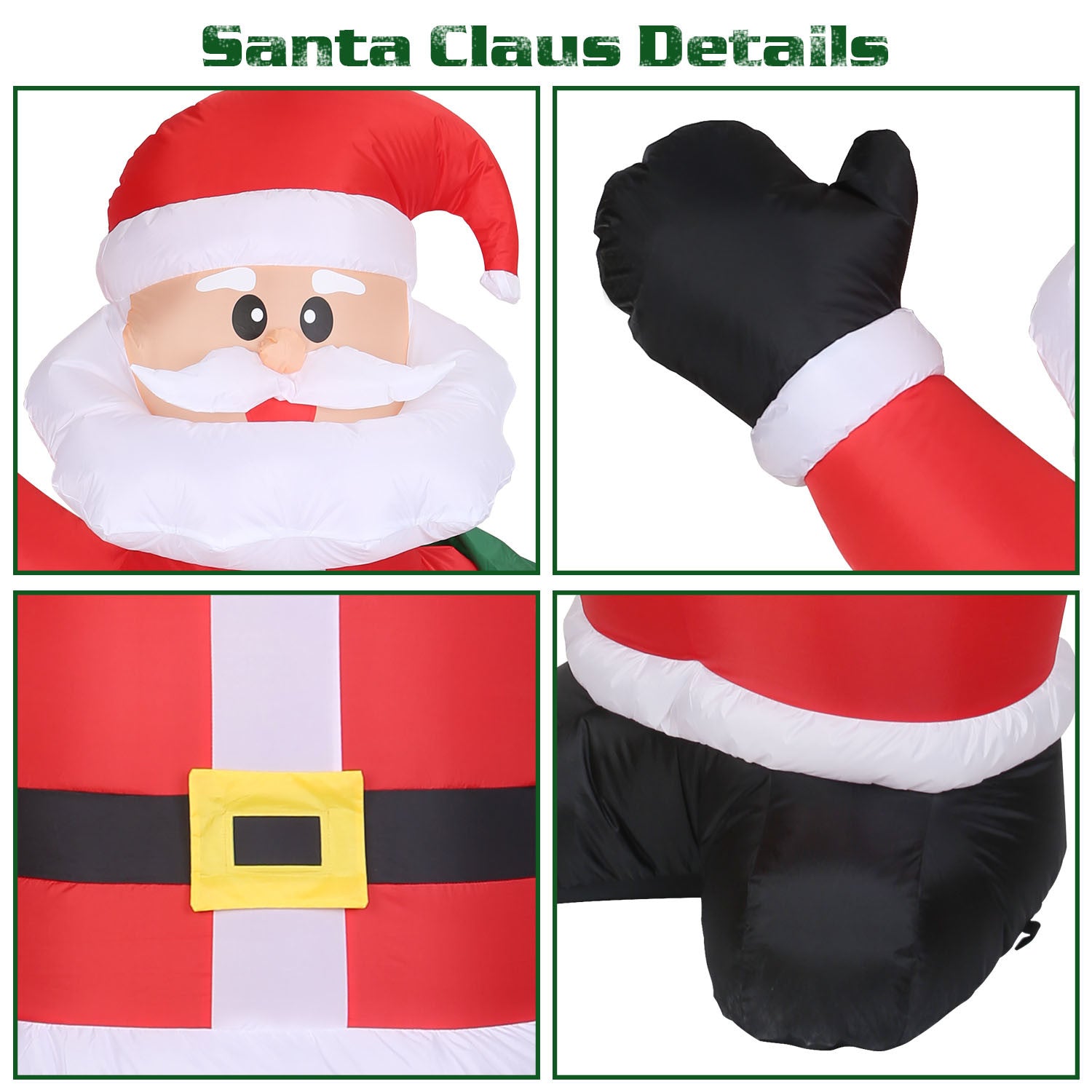 A group of 6.4ft Inflatable Christmas Giant Santa Claus Blow up Santa Claus with built-in blower and LED lights.