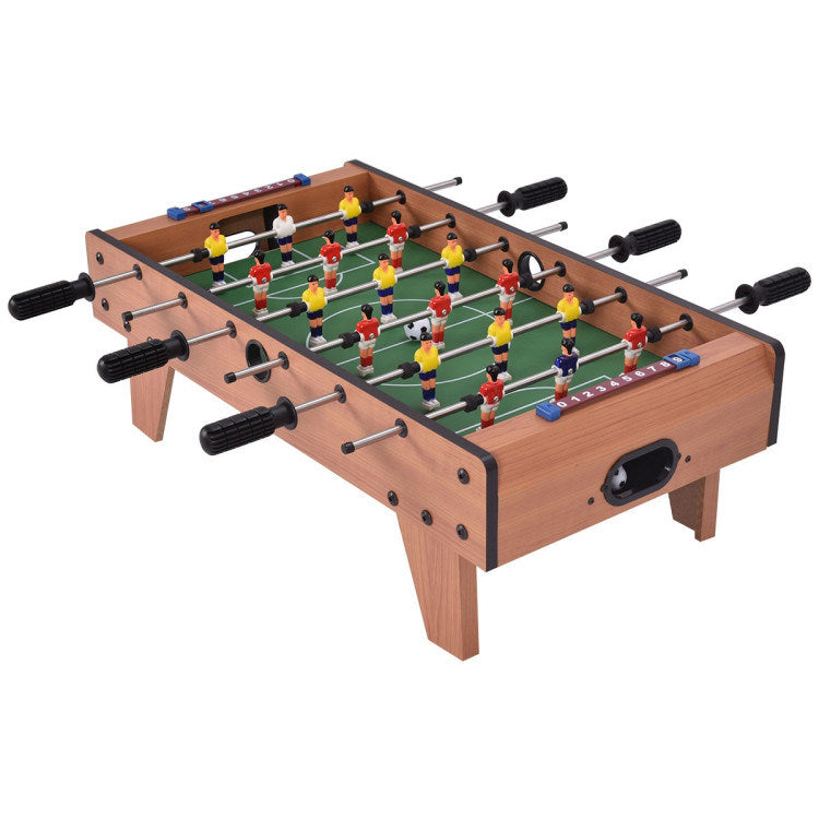 A Family Fun Games Indoor/Outdoor Competition Game Soccer Table with a white background, featuring a MDF frame and steel rods.
