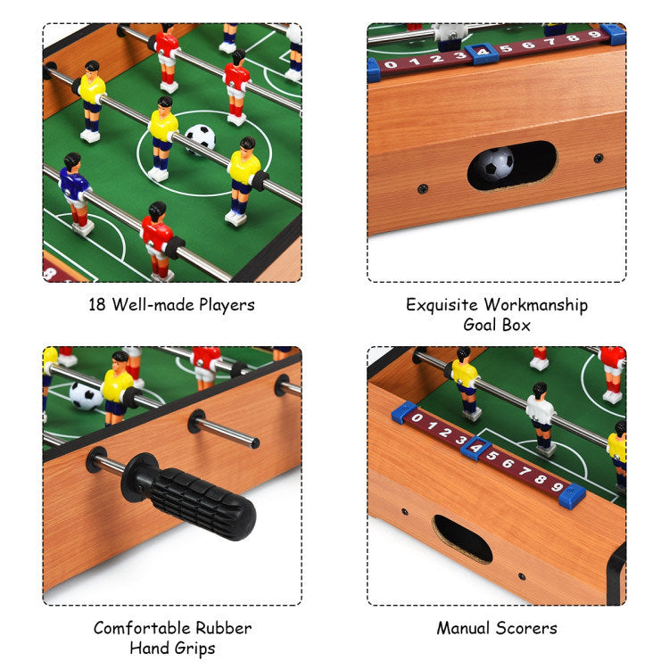 A Family Fun Games Indoor/Outdoor Competition Game Soccer Table with a white background, featuring a MDF frame and steel rods.