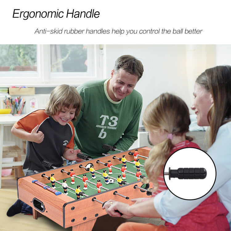 A Family Fun Games Indoor/Outdoor Competition Game Soccer Table with a white background, featuring a MDF frame and steel rods.