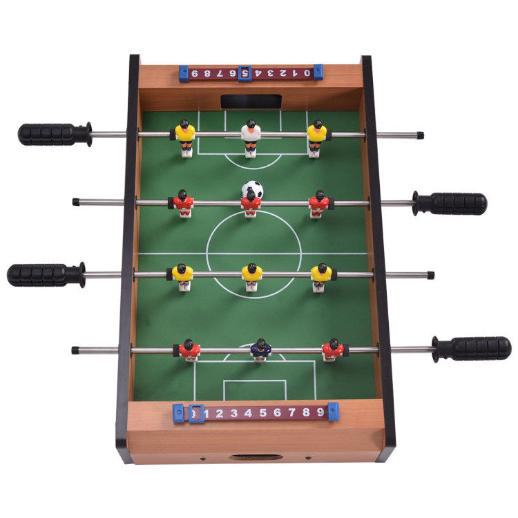 A Family Fun Games Indoor/Outdoor Competition Game Soccer Table with a white background, featuring a MDF frame and steel rods.