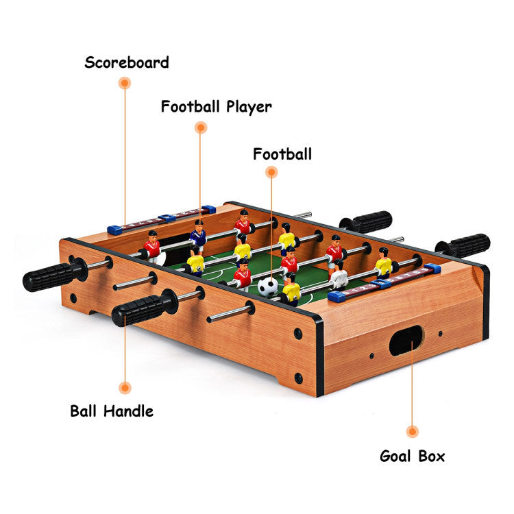 A Family Fun Games Indoor/Outdoor Competition Game Soccer Table with a white background, featuring a MDF frame and steel rods.