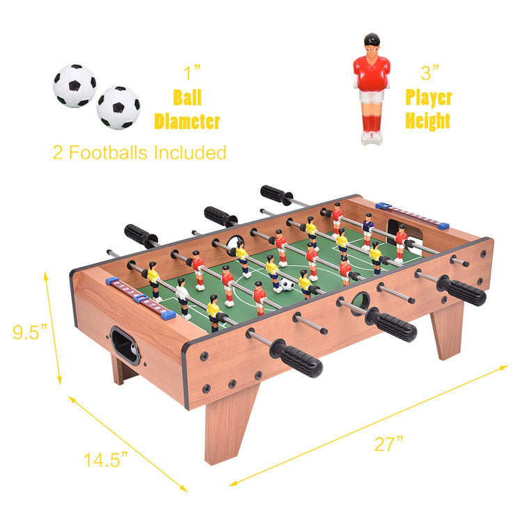 A Family Fun Games Indoor/Outdoor Competition Game Soccer Table with a white background, featuring a MDF frame and steel rods.