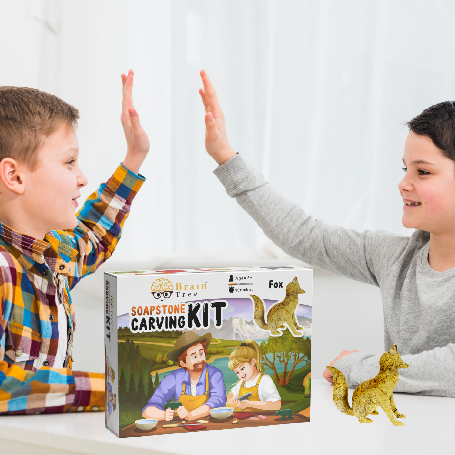 The Fox Soapstone Carving Kit: Safe and Fun DIY Craft for Kids and Adults has a picture of a man and a woman.