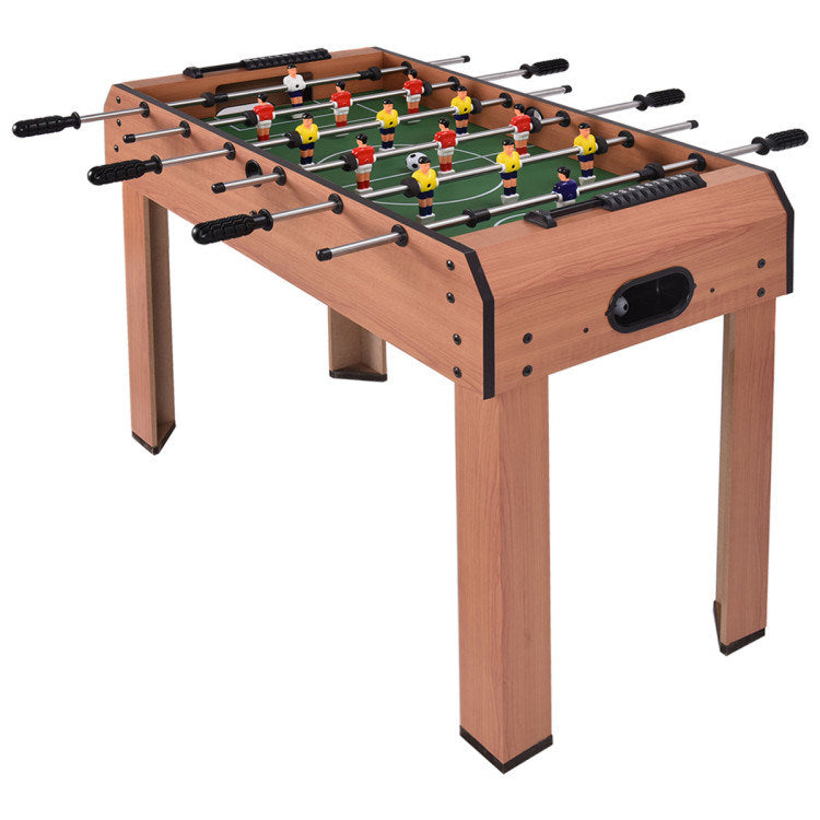 A Family Fun Games Indoor/Outdoor Competition Game Soccer Table with a white background, featuring a MDF frame and steel rods.