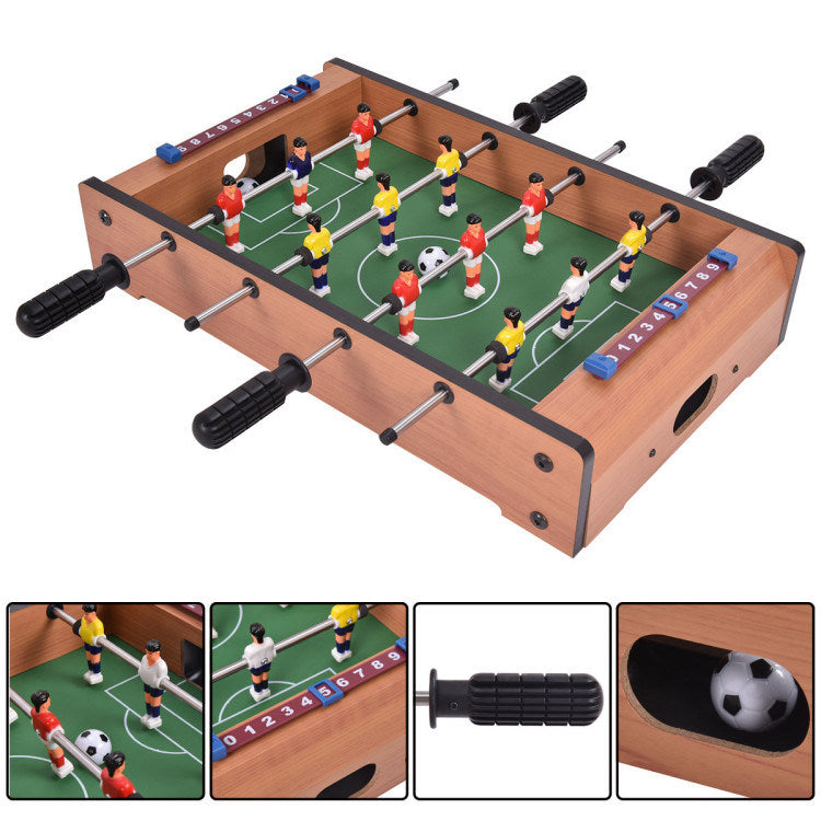 A Family Fun Games Indoor/Outdoor Competition Game Soccer Table with a white background, featuring a MDF frame and steel rods.