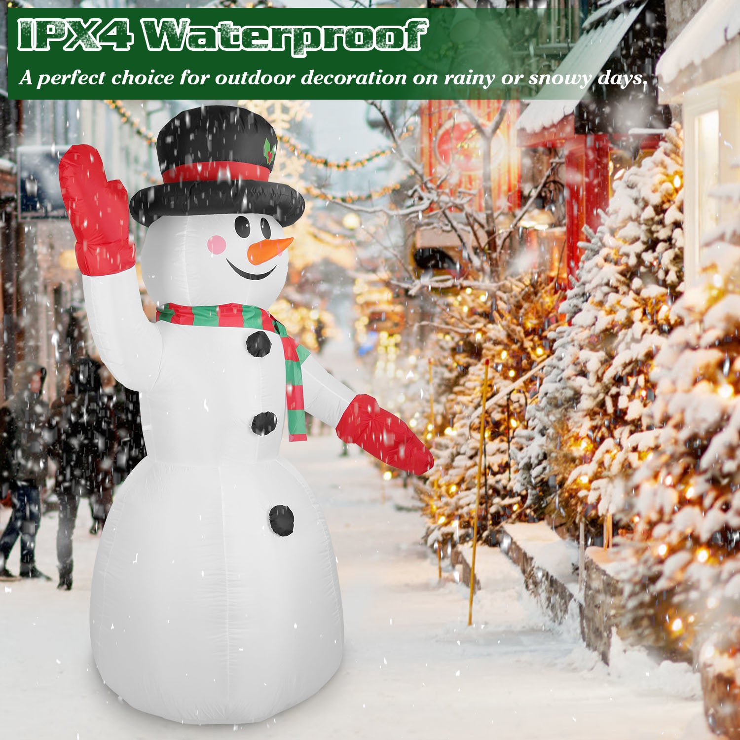 7.9FT Christmas Inflatable Giant Snowman Blow up Light up Snowman adorned with LED lights.
