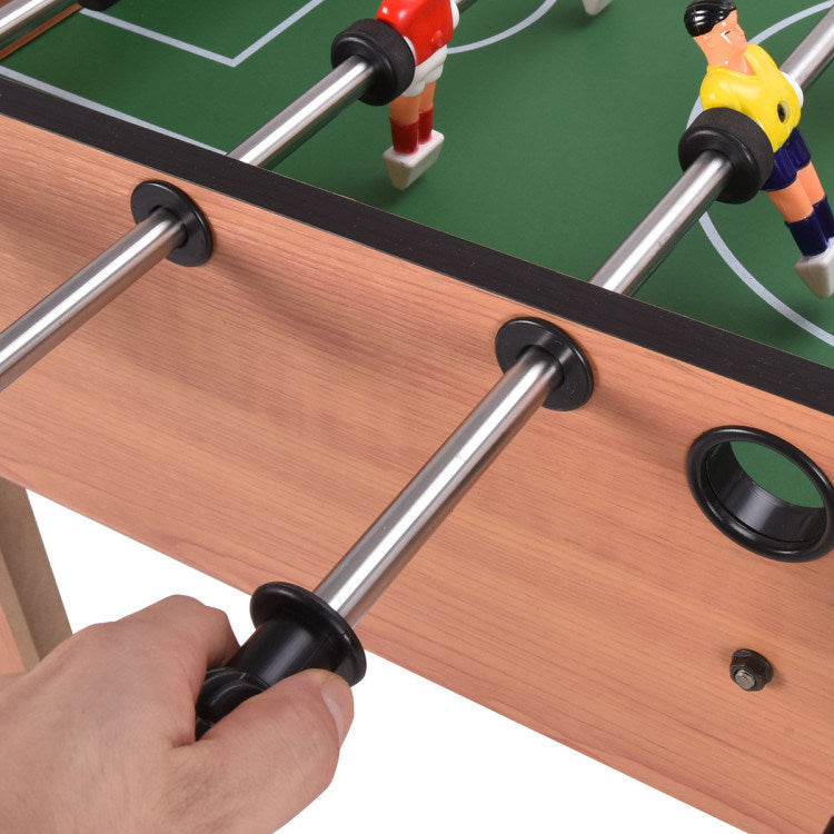 A Family Fun Games Indoor/Outdoor Competition Game Soccer Table with a white background, featuring a MDF frame and steel rods.