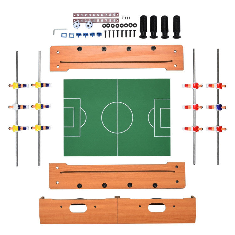 A Family Fun Games Indoor/Outdoor Competition Game Soccer Table with a white background, featuring a MDF frame and steel rods.
