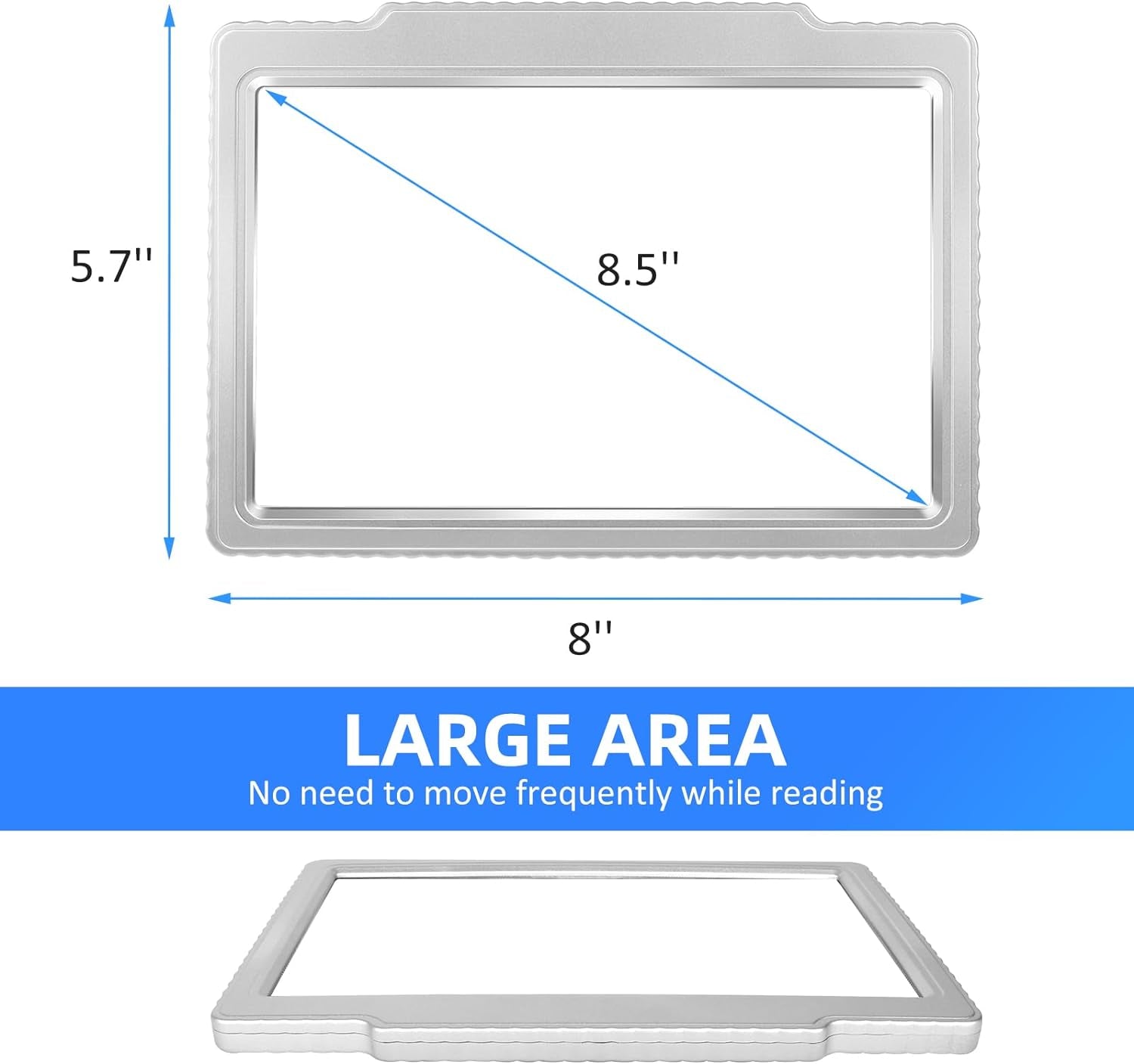 5X Large Page Magnifying Glass for Reading, Full-Page Viewing Area Magnifier Handheld Lightweight Magnifier for Reading Seniors and Low Vision Person Silver
