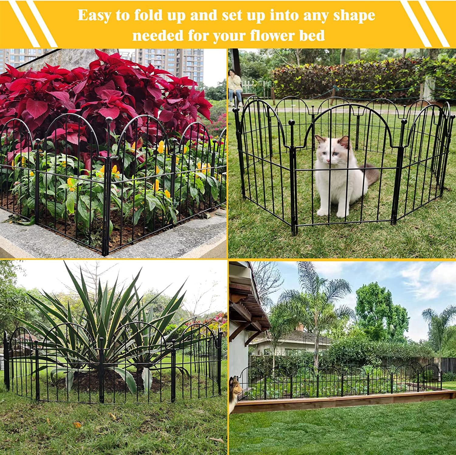 Garden Fence, 22 In(H) X 130 In(L) Arched Rustproof Metal No Dig Fence Border, Ground Stake Animal Barrier for Rabbit Dog, Outdoor Landscape Decor Yard & Patio,10 Pack