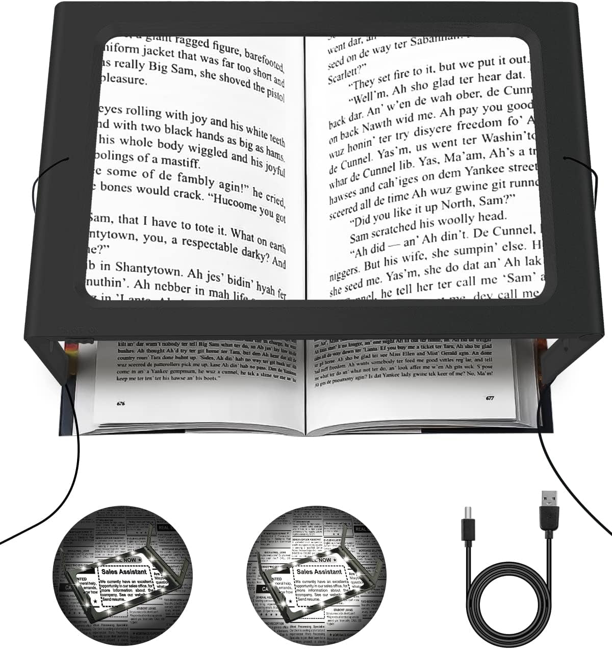 5X Large Page Magnifying Glass for Reading, Full-Page Viewing Area Magnifier Handheld Lightweight Magnifier for Reading Seniors and Low Vision Person Silver