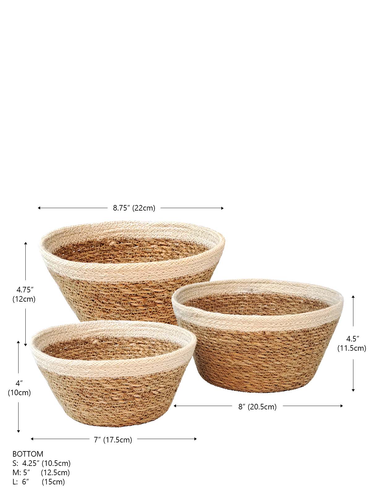 The Savar Plant Bowl Set, featuring three woven bowls of different sizes crafted by Fair Trade artisans, is arranged against a plain background.