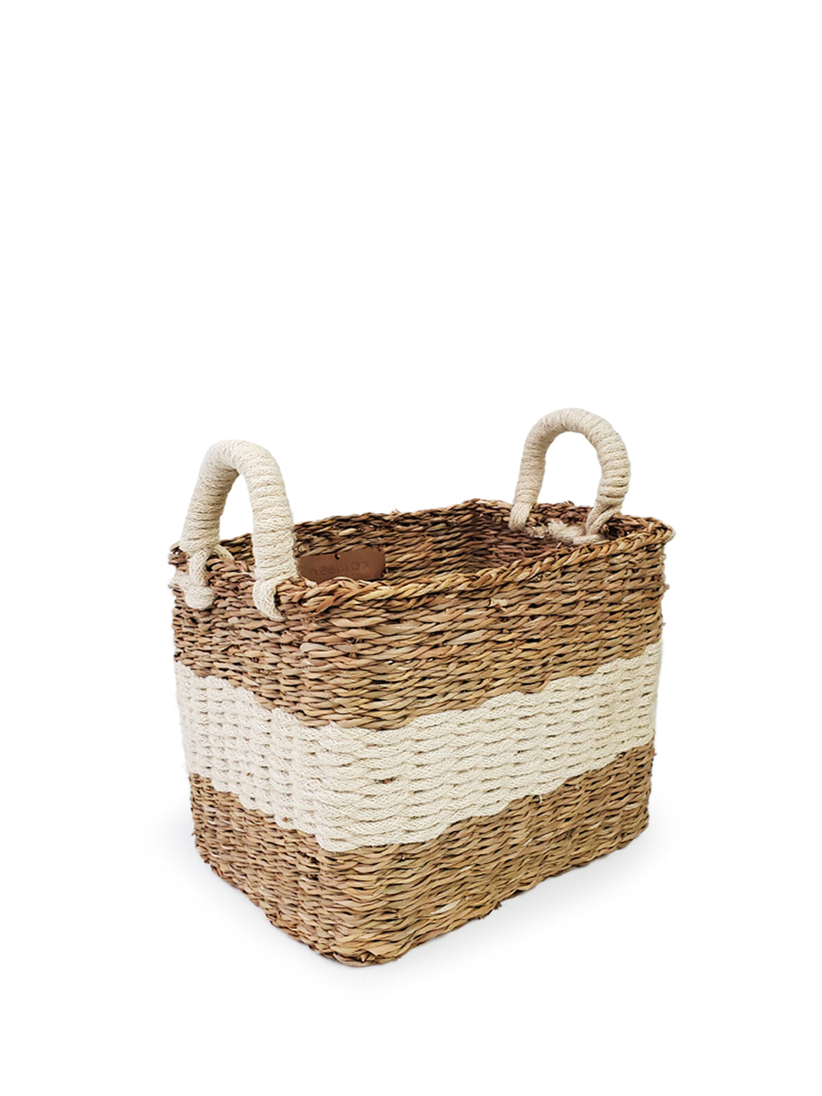 The Ula Storage Baskets, a set of three handmade options with handles in different sizes, are arranged in a row against a plain background. Made from jute wool, these Fair Trade baskets highlight artisanal craftsmanship and sustainable design.