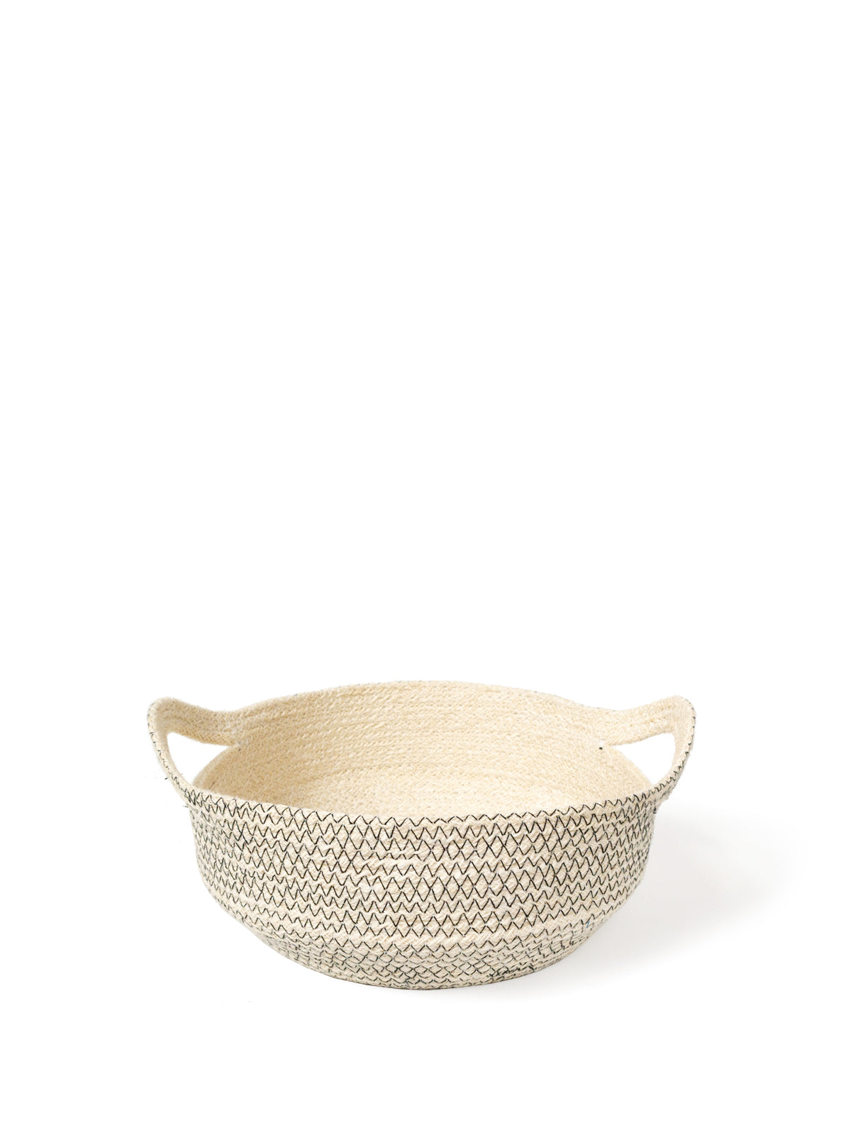 Three Amari Fruit Bowls in black are elegantly arranged on a white background. Handcrafted by Fair Trade artisans, these sustainably made pieces add an eco-friendly touch to any space.