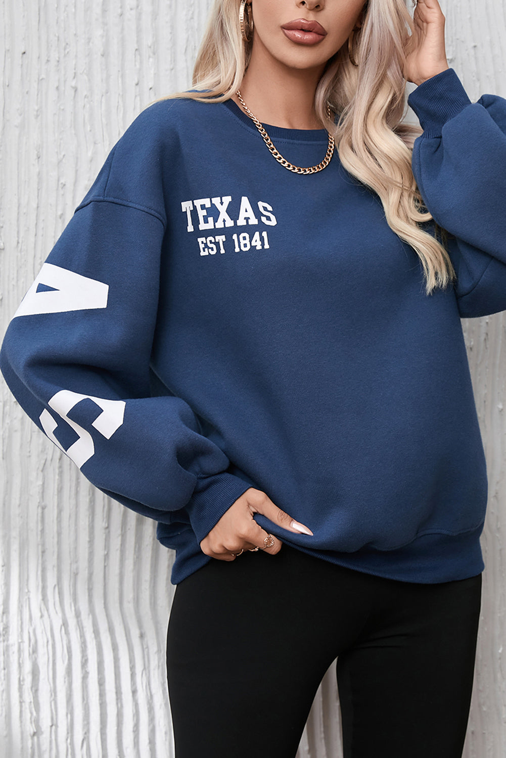 Sail Blue DALLAS Print Balloon Sleeve Oversized Sweatshirt