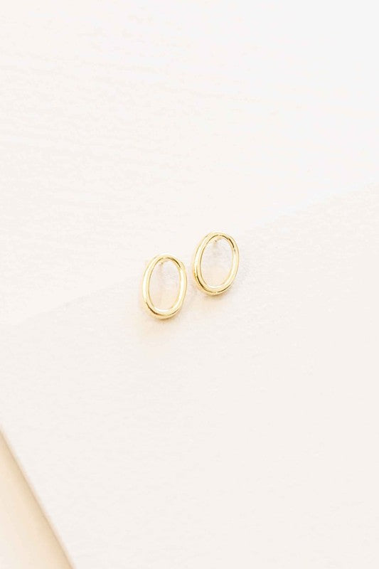 A pair of simple Oval Outline Earrings on a white background.