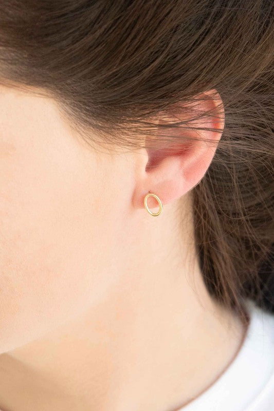 A pair of simple Oval Outline Earrings on a white background.
