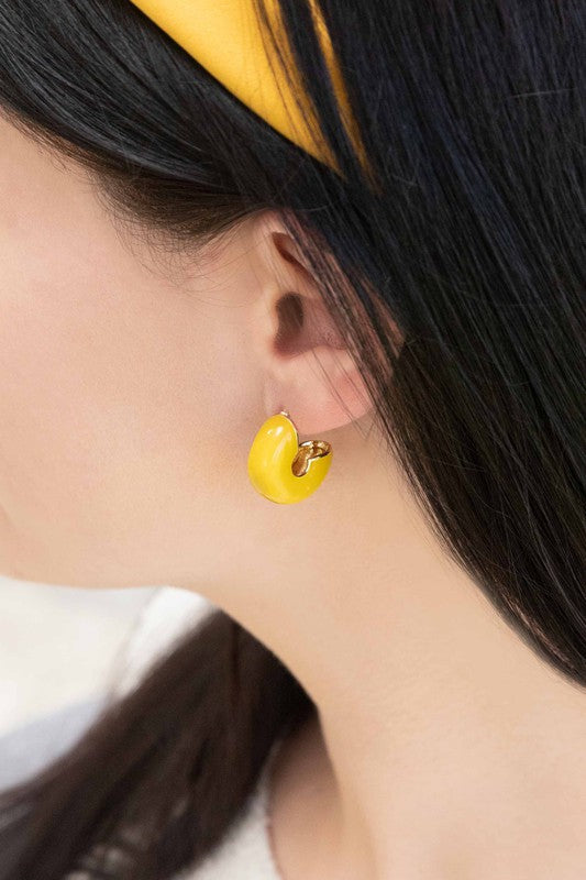 A pair of Thick Mini Hoop Earrings displayed on a white background.