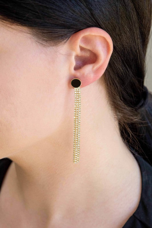 Black Dot Dangle Earrings on a white background.