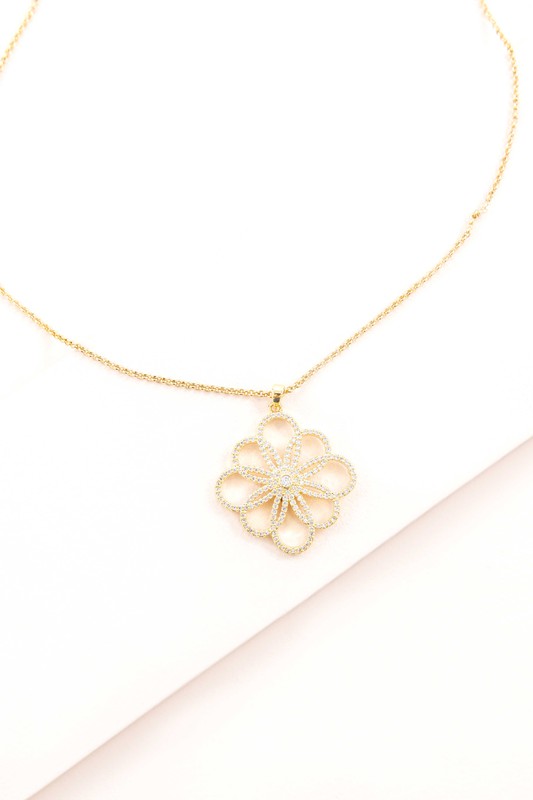 Floral Outline Pendant Necklace with a floral pendant on a white background, now featuring an 18K white gold-plated silver pendant.