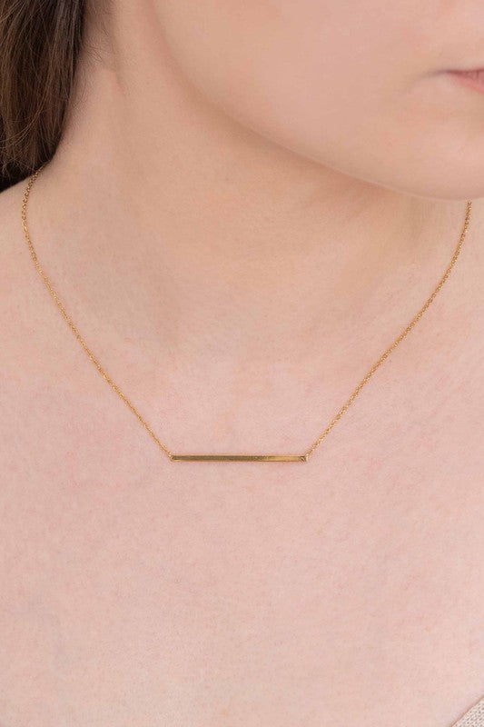 Modern Minimalist Bar Necklace 14K on a white background.