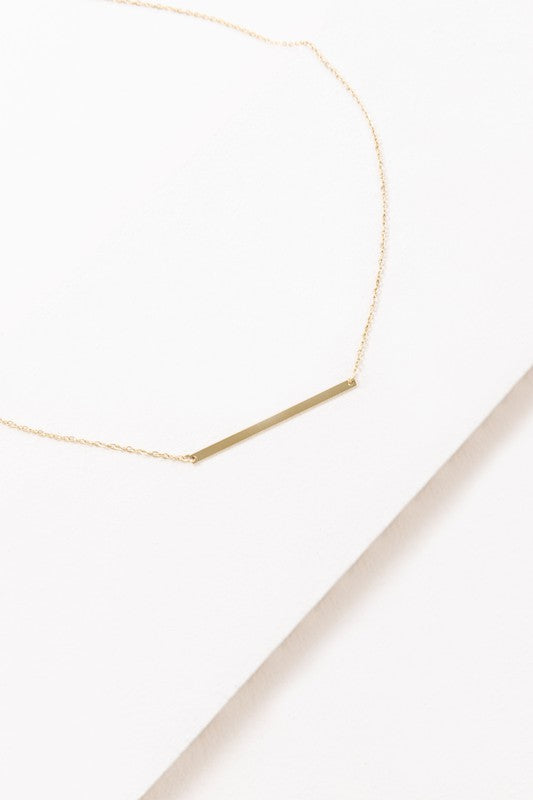 Modern Minimalist Bar Necklace 14K on a white background.
