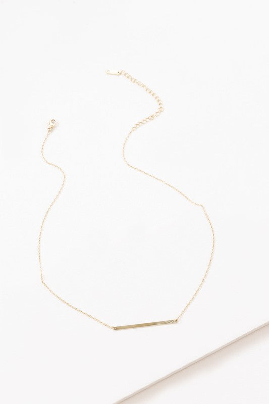 Modern Minimalist Bar Necklace 14K on a white background.
