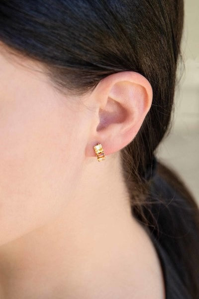 A whimsical, Candy Stone Dangle Earrings and bracelet set on a white background.