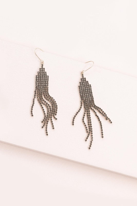 Pixel Stone dangle beaded tassel earrings displayed on a white background.