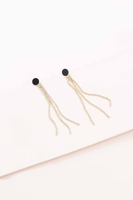 Black Dot Dangle Earrings on a white background.