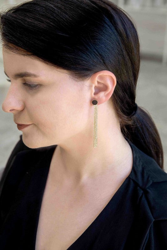 Black Dot Dangle Earrings on a white background.