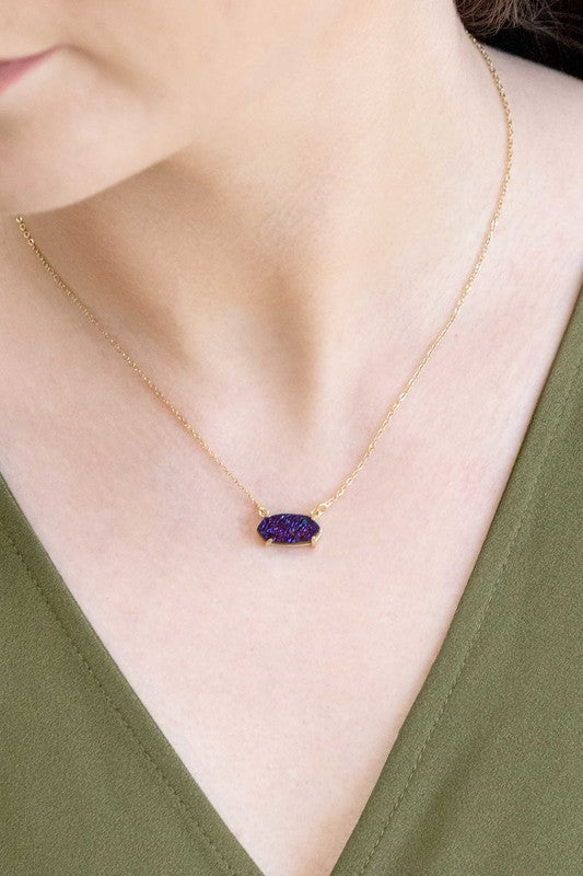Marquise Druzy Necklace with a blue gemstone pendant on a white background.