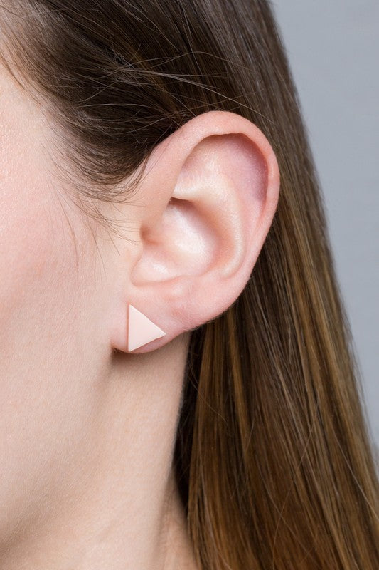 Two small Porsha Triangle Stud Earrings on a white background.