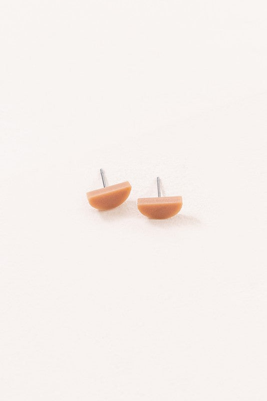 Pair of Porsha Semi Circle Stud Earrings on a white background.