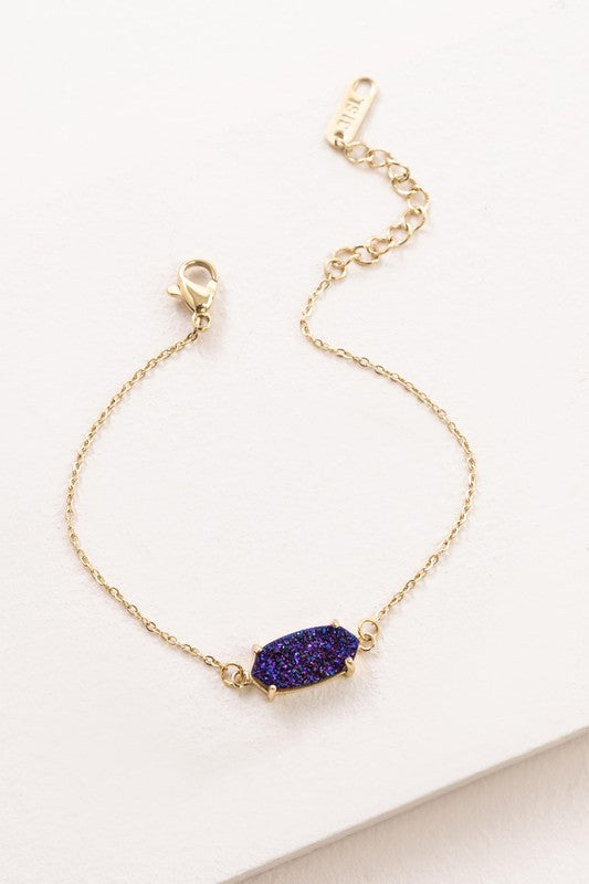 Marquise Druzy Bracelet with a 14k gold plated, rectangular, multicolored glitter pendant.