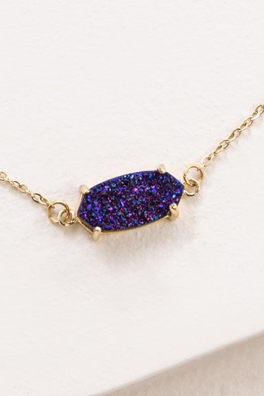 Marquise Druzy Bracelet with a 14k gold plated, rectangular, multicolored glitter pendant.