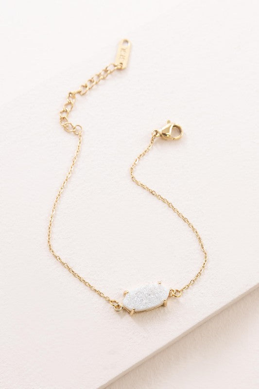 Marquise Druzy Bracelet with a 14k gold plated, rectangular, multicolored glitter pendant.