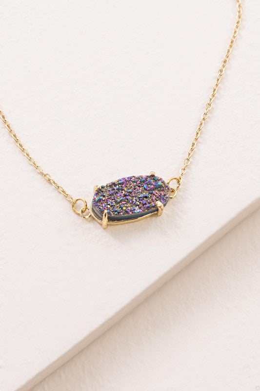 Marquise Druzy Bracelet with a 14k gold plated, rectangular, multicolored glitter pendant.