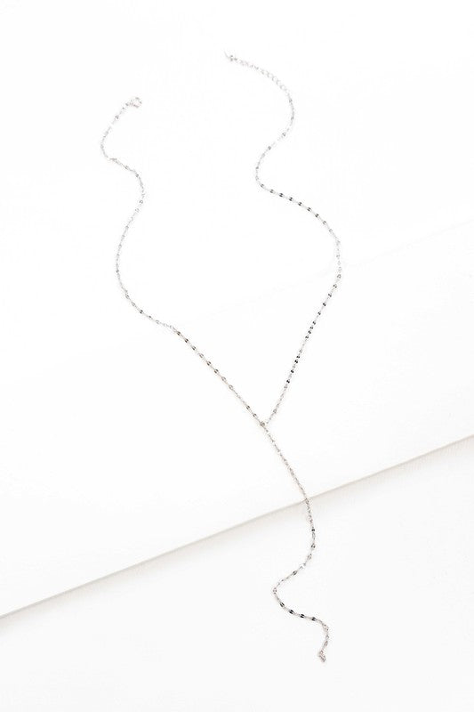 Sterling silver Chain Lariat Necklace on a white background.