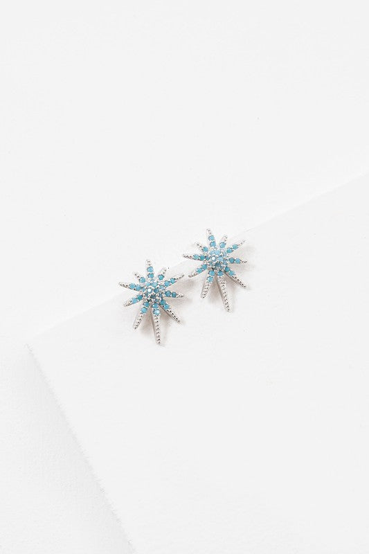 Introducing the Carina Star Earrings: these stunning turquoise star earrings feature blue gemstones set in sterling silver, making them perfect for sensitive skin.