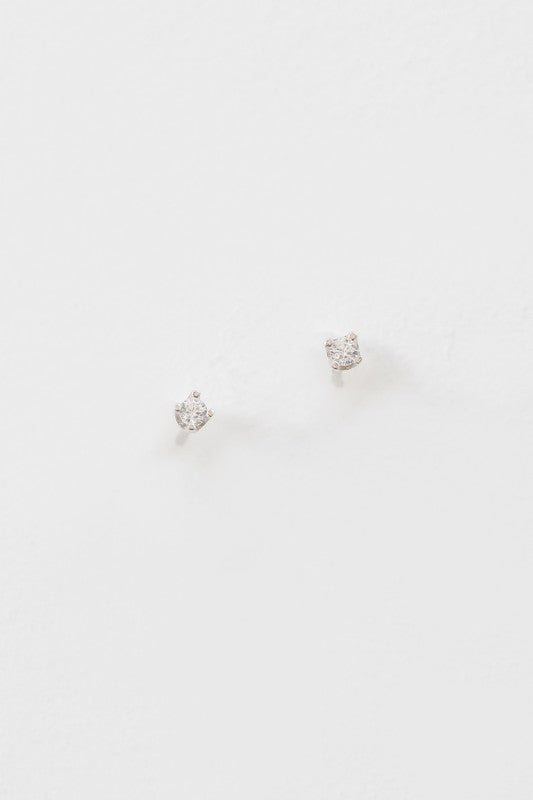 A collection of six pairs of Dainty Stud Stone Earrings displayed on a white background, showcasing hypoallergenic designs with sterling silver accents, adorned with stones in blue, pink, and clear hues.