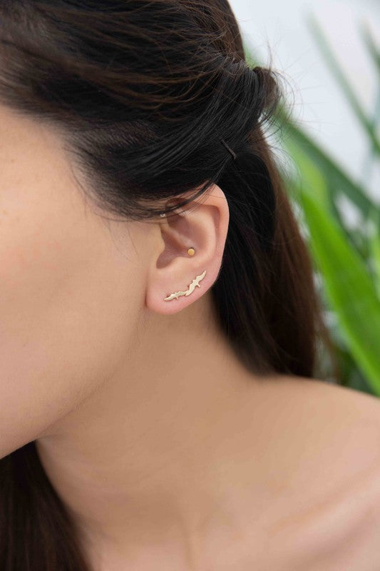 Three pairs of Love Bird Ear Pin Earrings, elegantly designed in gold, rose gold, and silver tones, showcased beautifully on a light background.