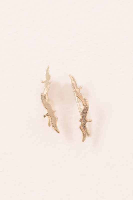 Three pairs of Love Bird Ear Pin Earrings, elegantly designed in gold, rose gold, and silver tones, showcased beautifully on a light background.