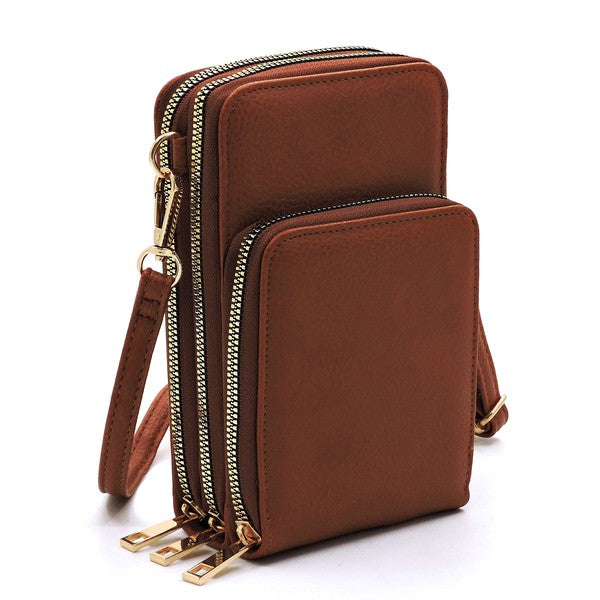 Fashion Crossbody Bag Cell Phone Purse, designed in a sleek mint green color and crafted from vegan leather, features three zippered compartments and a detachable strap, making it a perfect stylish accessory to use as a crossbody bag.