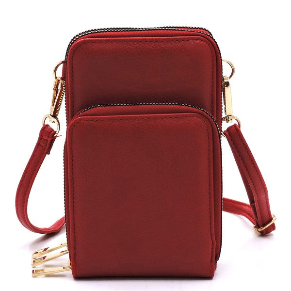 Fashion Crossbody Bag Cell Phone Purse, designed in a sleek mint green color and crafted from vegan leather, features three zippered compartments and a detachable strap, making it a perfect stylish accessory to use as a crossbody bag.