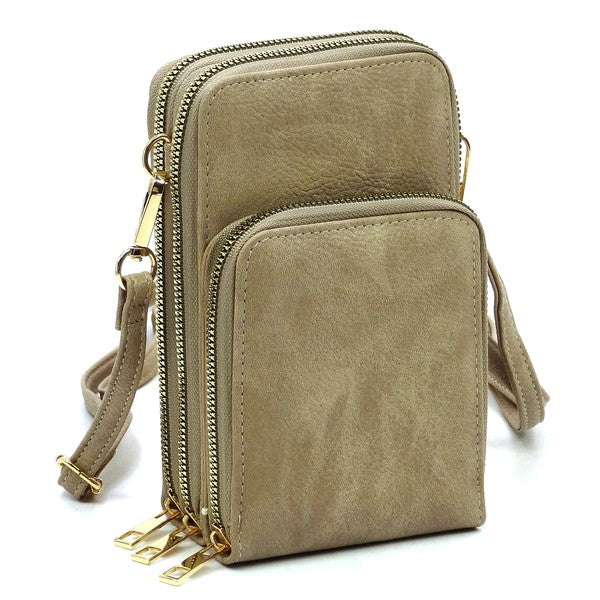 Fashion Crossbody Bag Cell Phone Purse, designed in a sleek mint green color and crafted from vegan leather, features three zippered compartments and a detachable strap, making it a perfect stylish accessory to use as a crossbody bag.