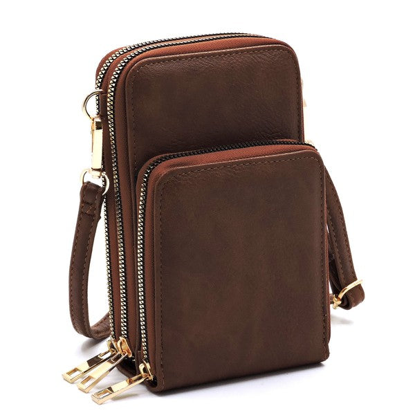 Fashion Crossbody Bag Cell Phone Purse, designed in a sleek mint green color and crafted from vegan leather, features three zippered compartments and a detachable strap, making it a perfect stylish accessory to use as a crossbody bag.