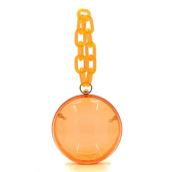 An Acrylic Chain Handle See Thru Ball Crossbody Bag in orange.
