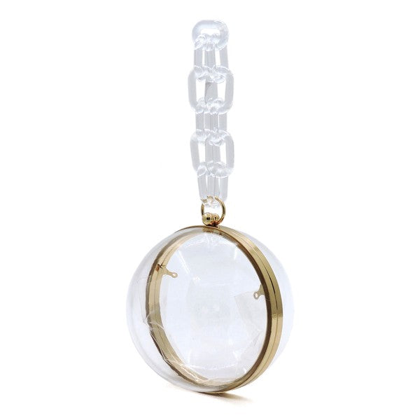 An Acrylic Chain Handle See Thru Ball Crossbody Bag in orange.